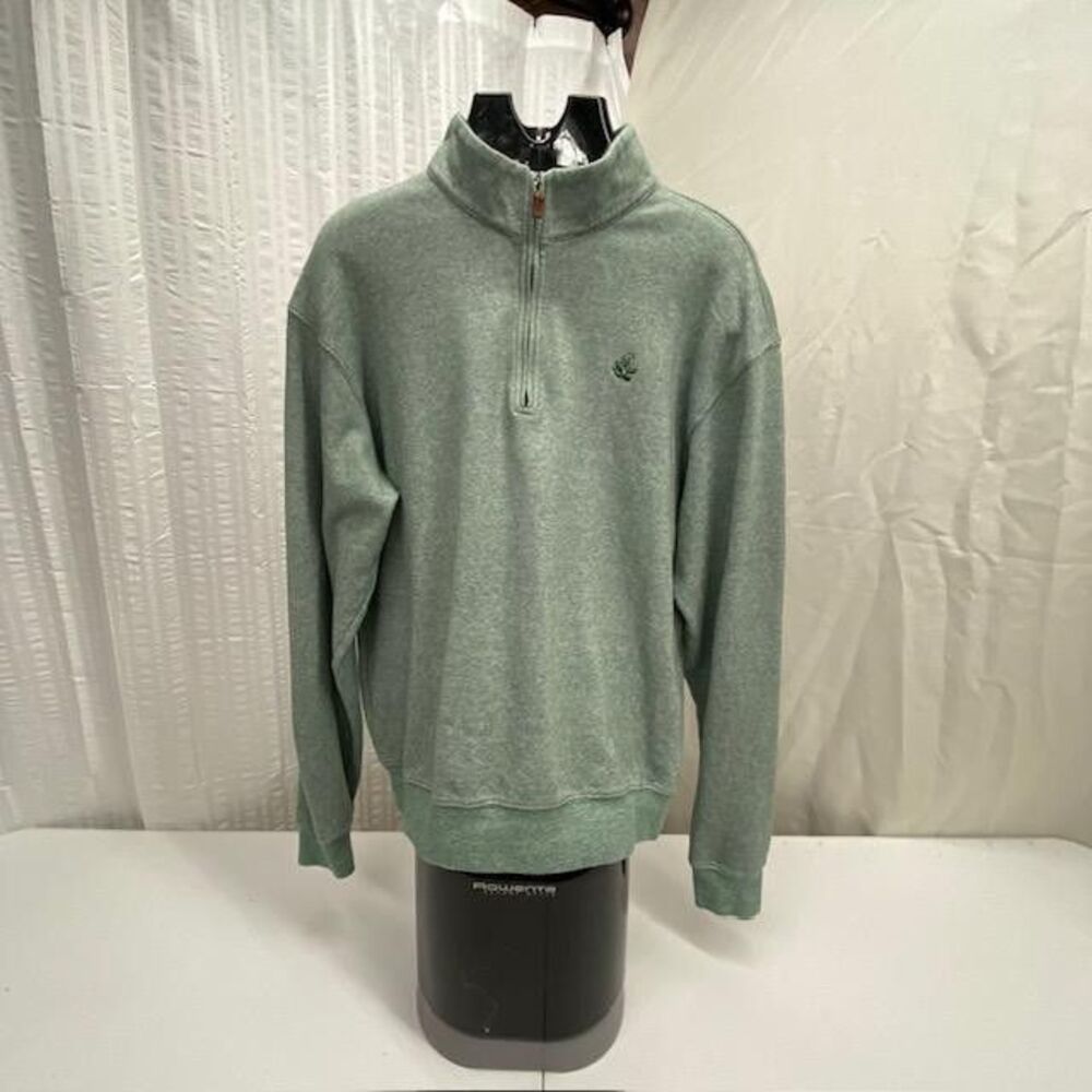 Turtleson Golf Pullover Mens L Green 100% Cotton 1/4 Zip Made Korea Leather